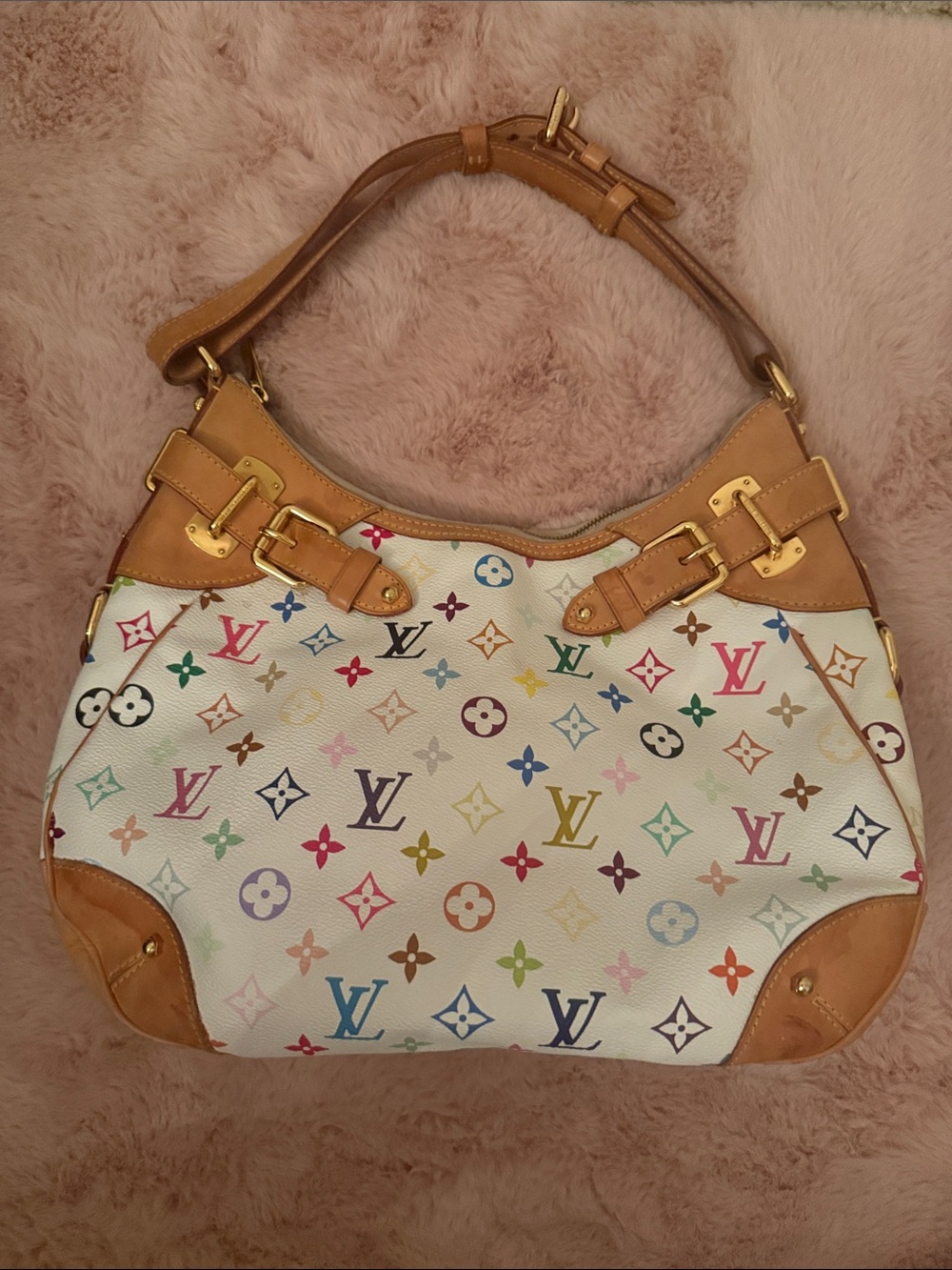 Authentic designer Louis Vuitton Multicolor White Canvas Shoulder Bag